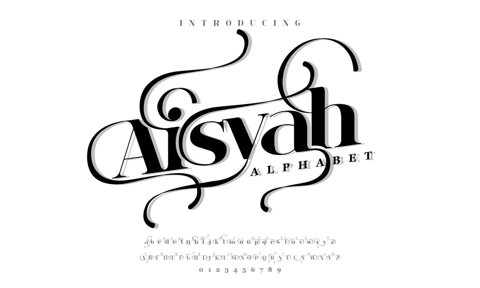 Aisyah abstract simple fashion wedding alphabet. Elegant ligature typography typeface design vector