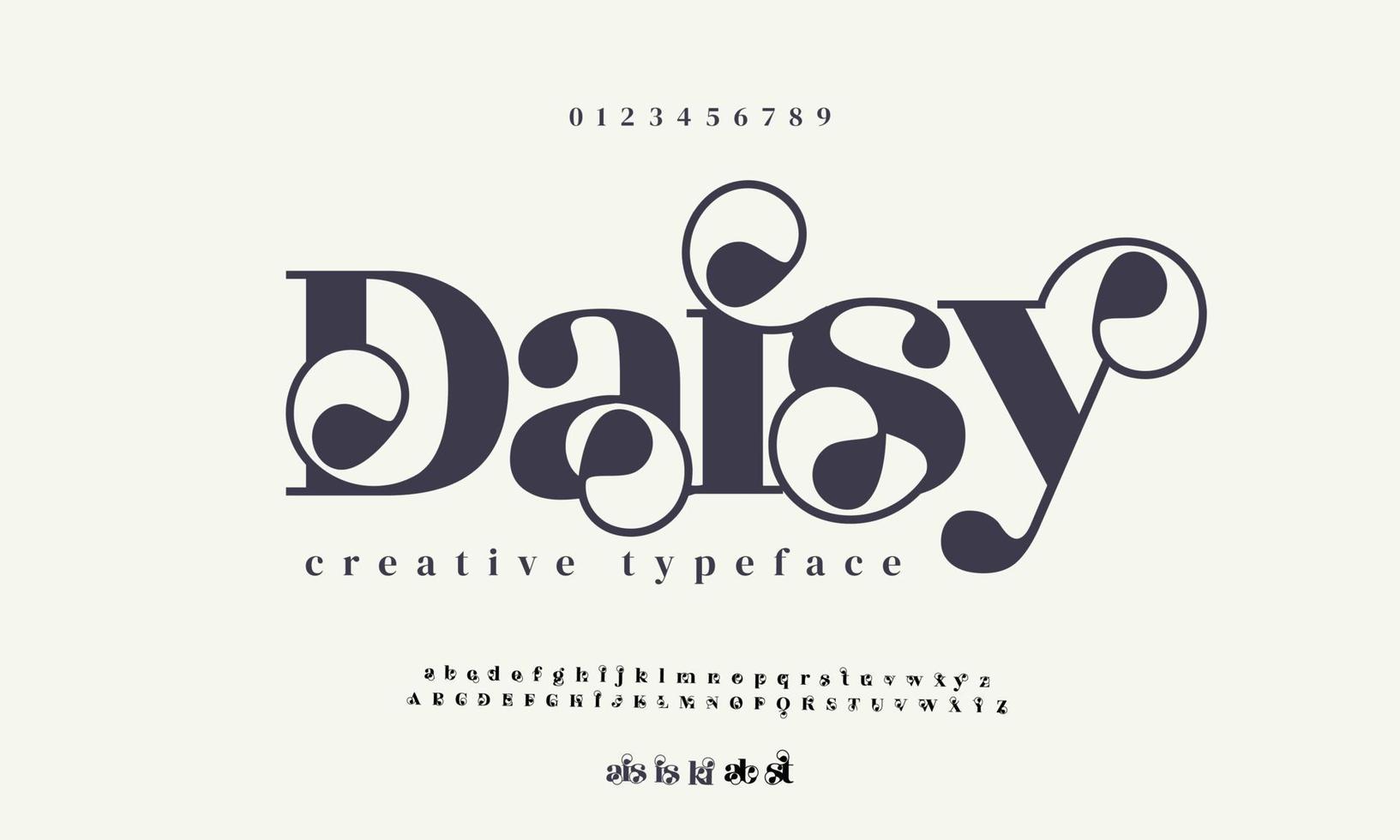 Daisy luxury elegant alphabet letters and numbers. Elegant wedding typography classic serif font decorative vintage retro. vector