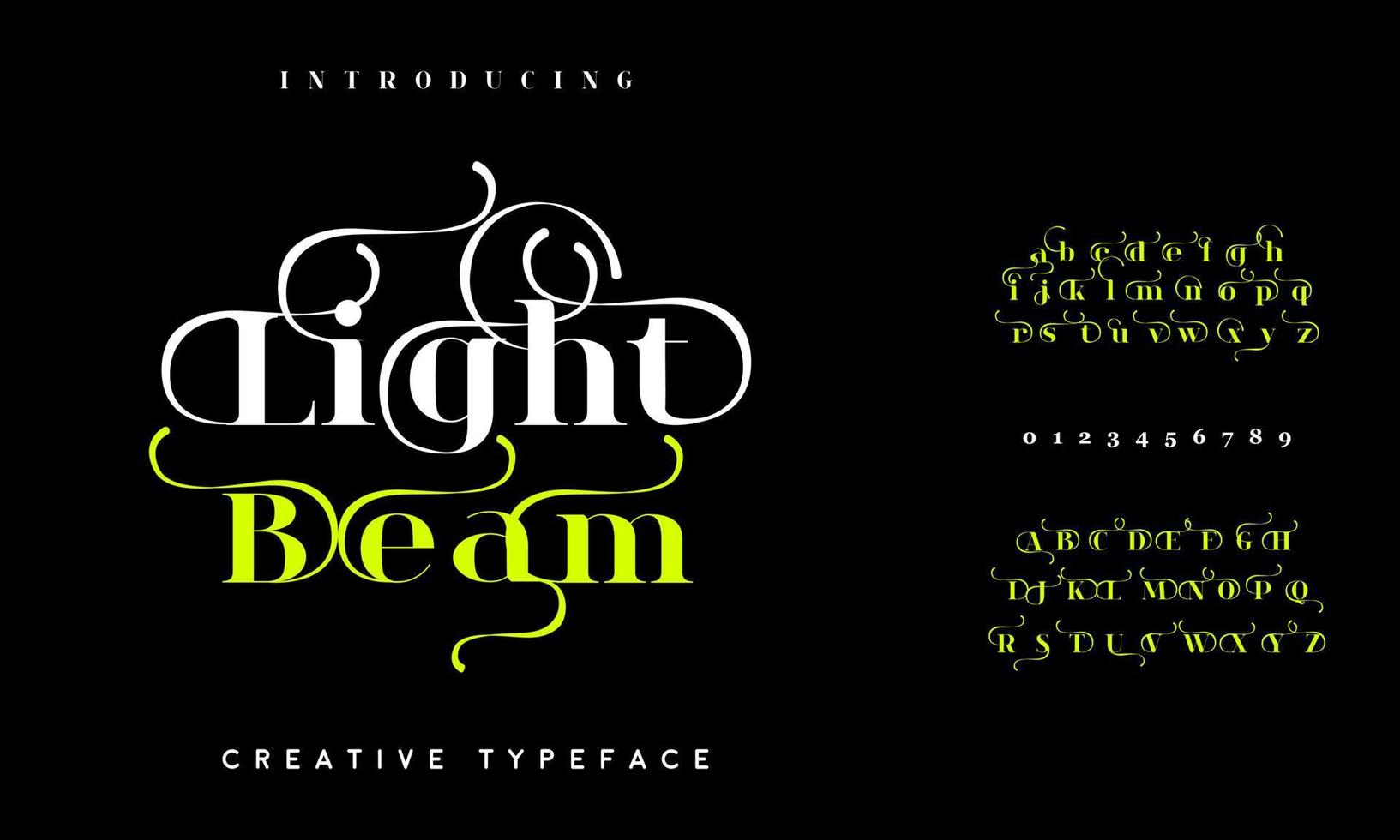 Lightbeam luxury elegant alphabet letters and numbers. Elegant wedding typography classic serif font decorative vintage retro. vector