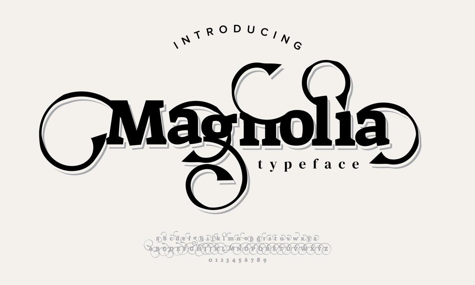 Magnolia luxury elegant alphabet letters and numbers. Elegant wedding typography classic serif font decorative vintage retro. vector