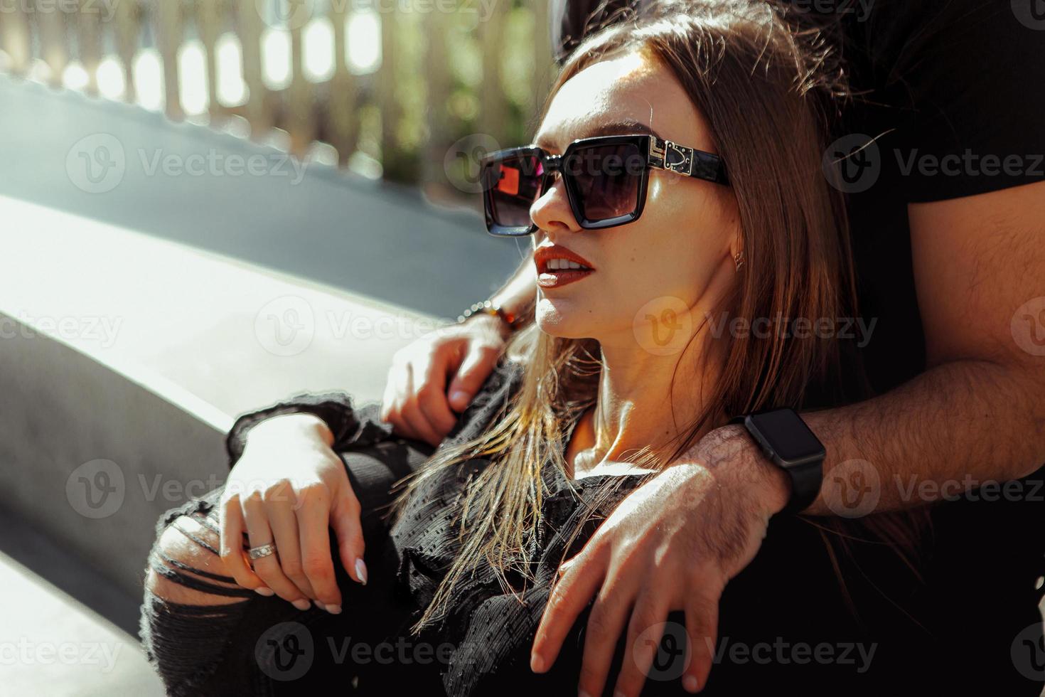 closeup portrait of sexy woman in glamour sunglasses photo