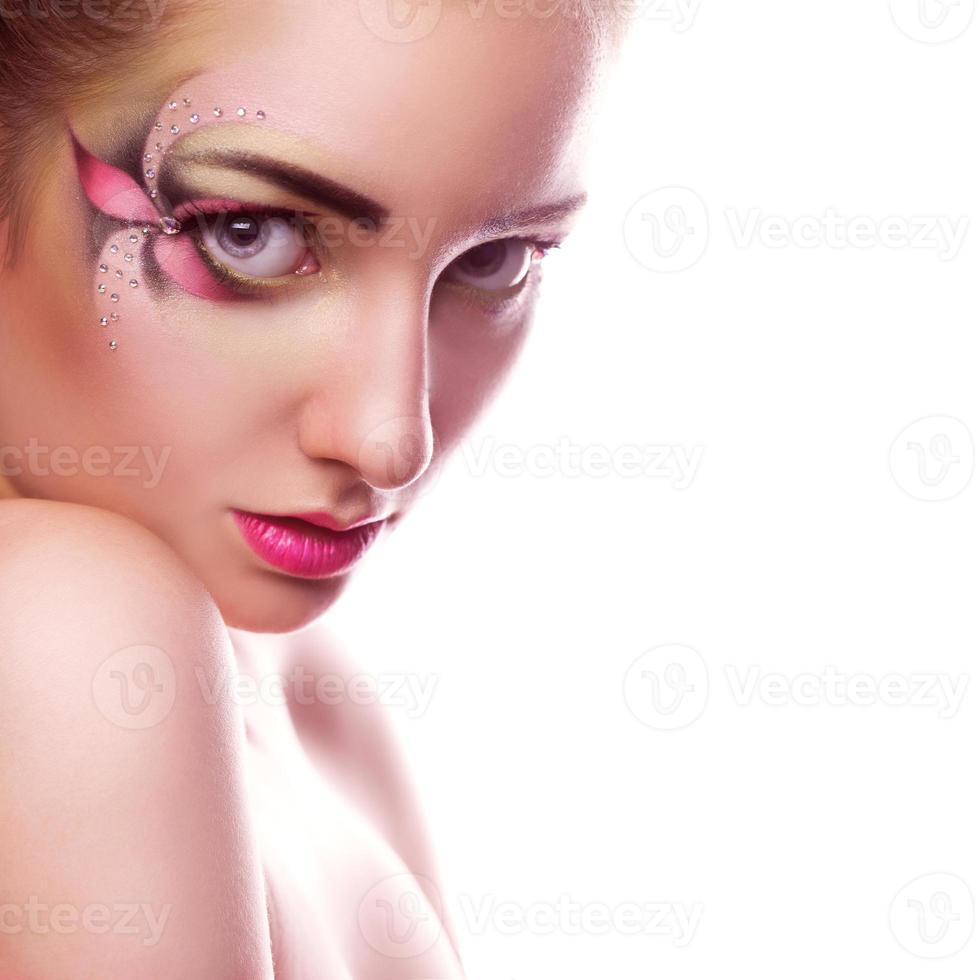 Square  photo of young beauty woman with creative make up