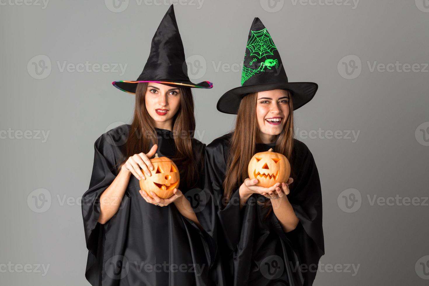 young women in halloween style clothes photo