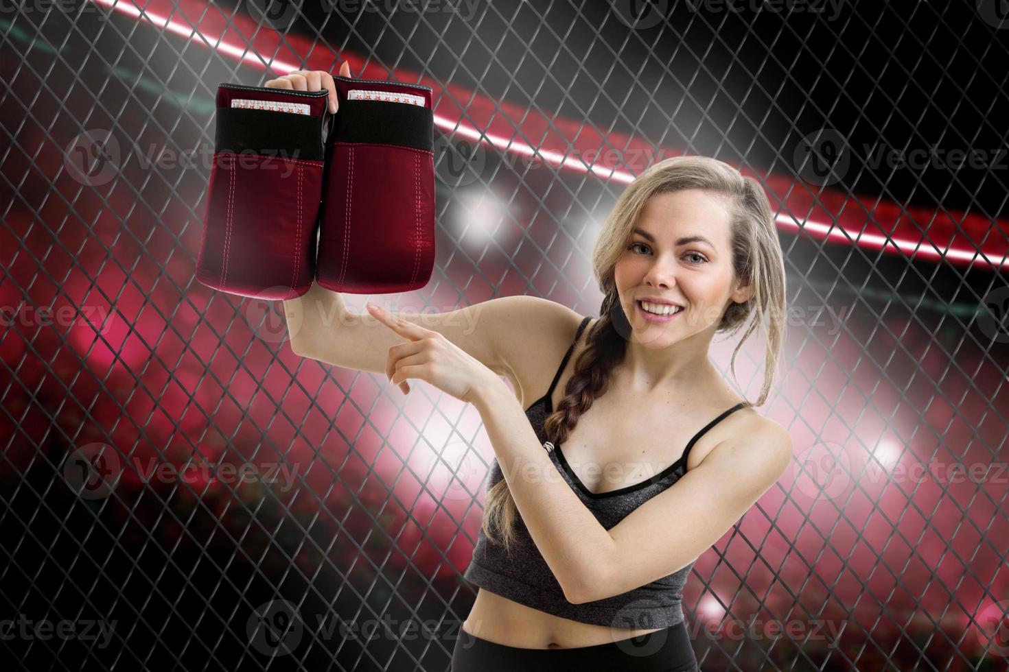 Happy young girl mma fighter photo