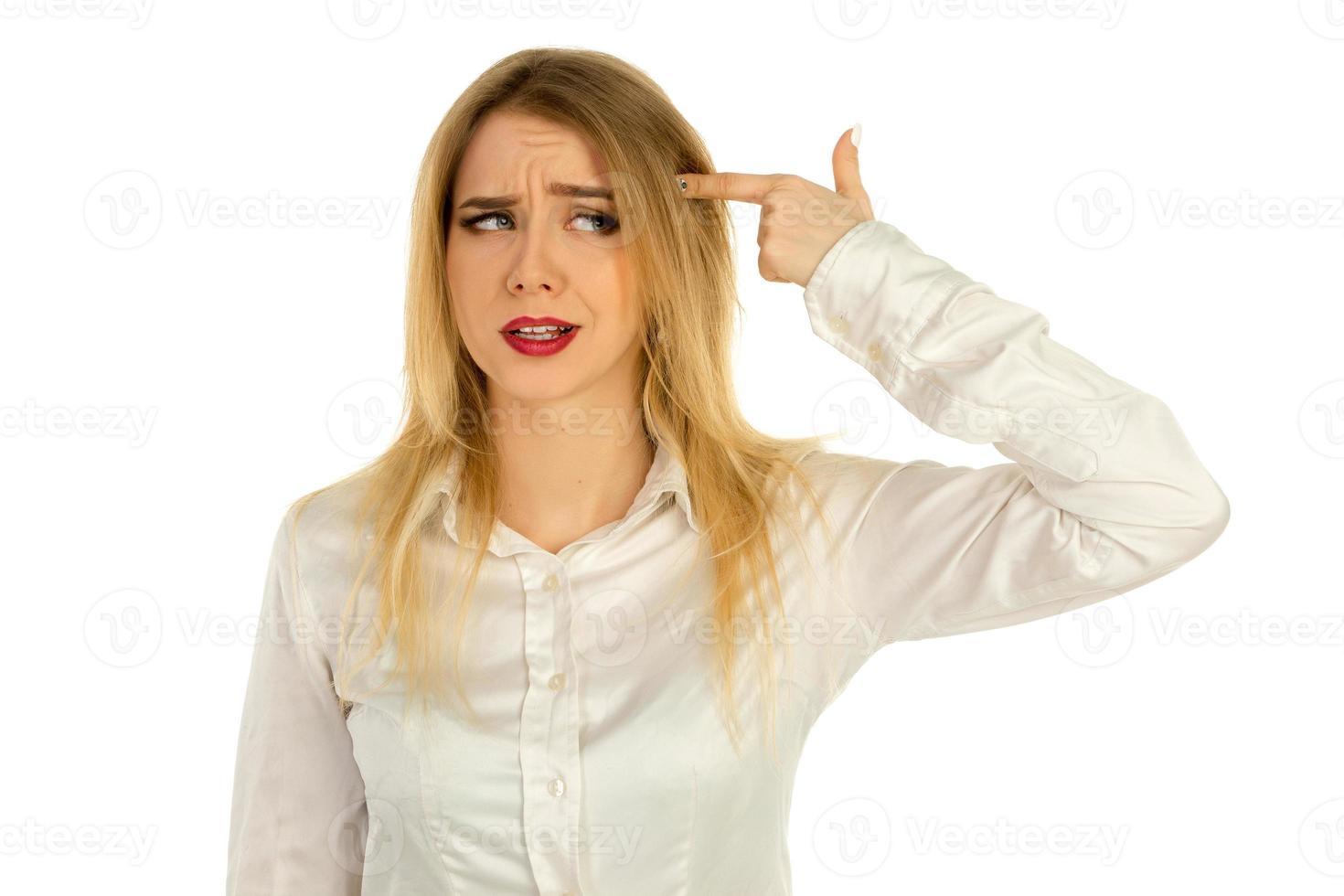 Girl shows a finger gun photo