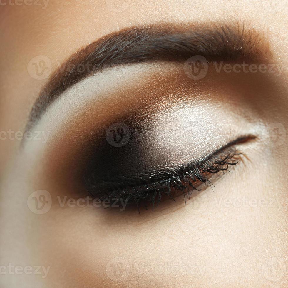 Closeup macro photo of woman closed eye with makeup