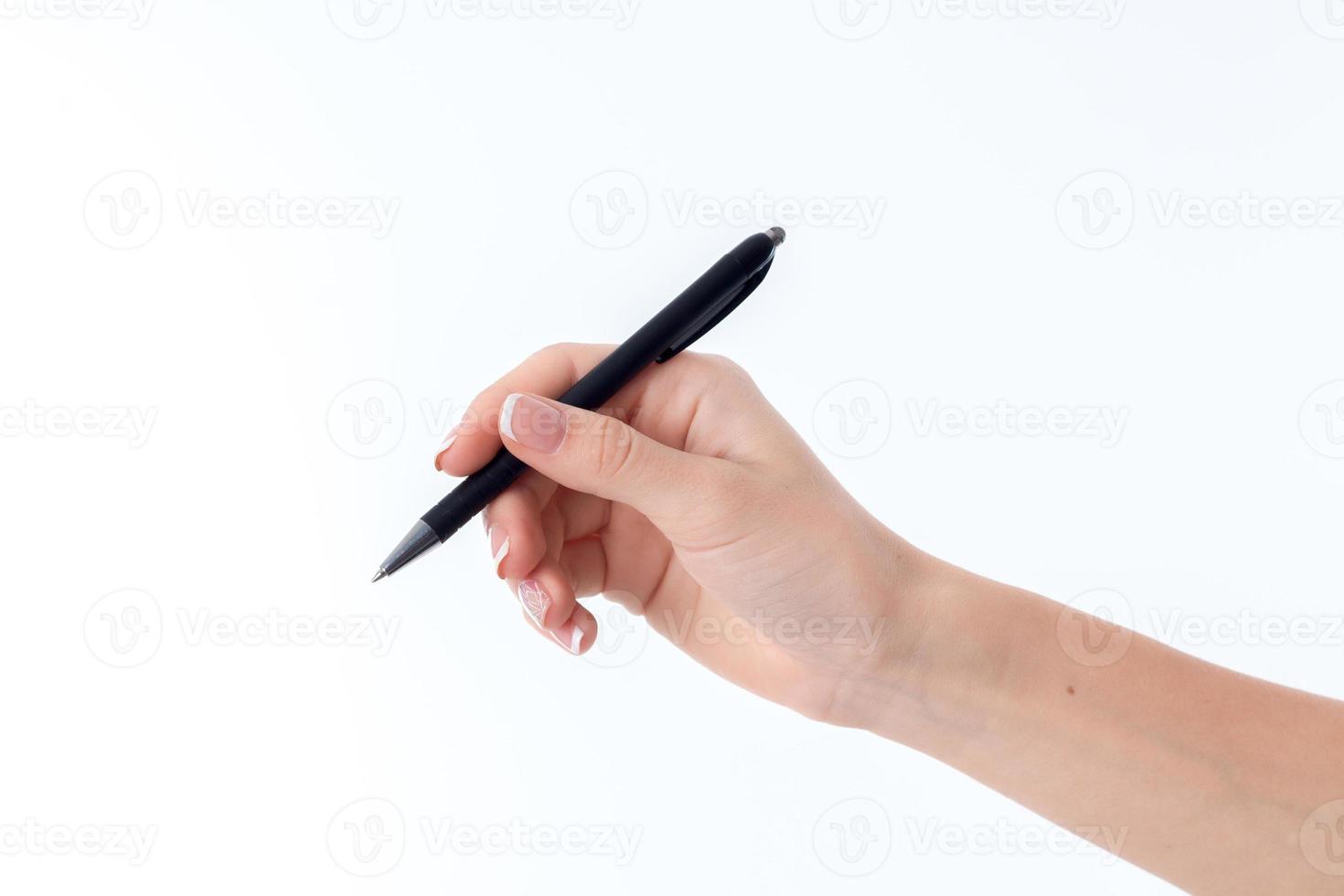 girl holds the handle in hand isolated on white background photo