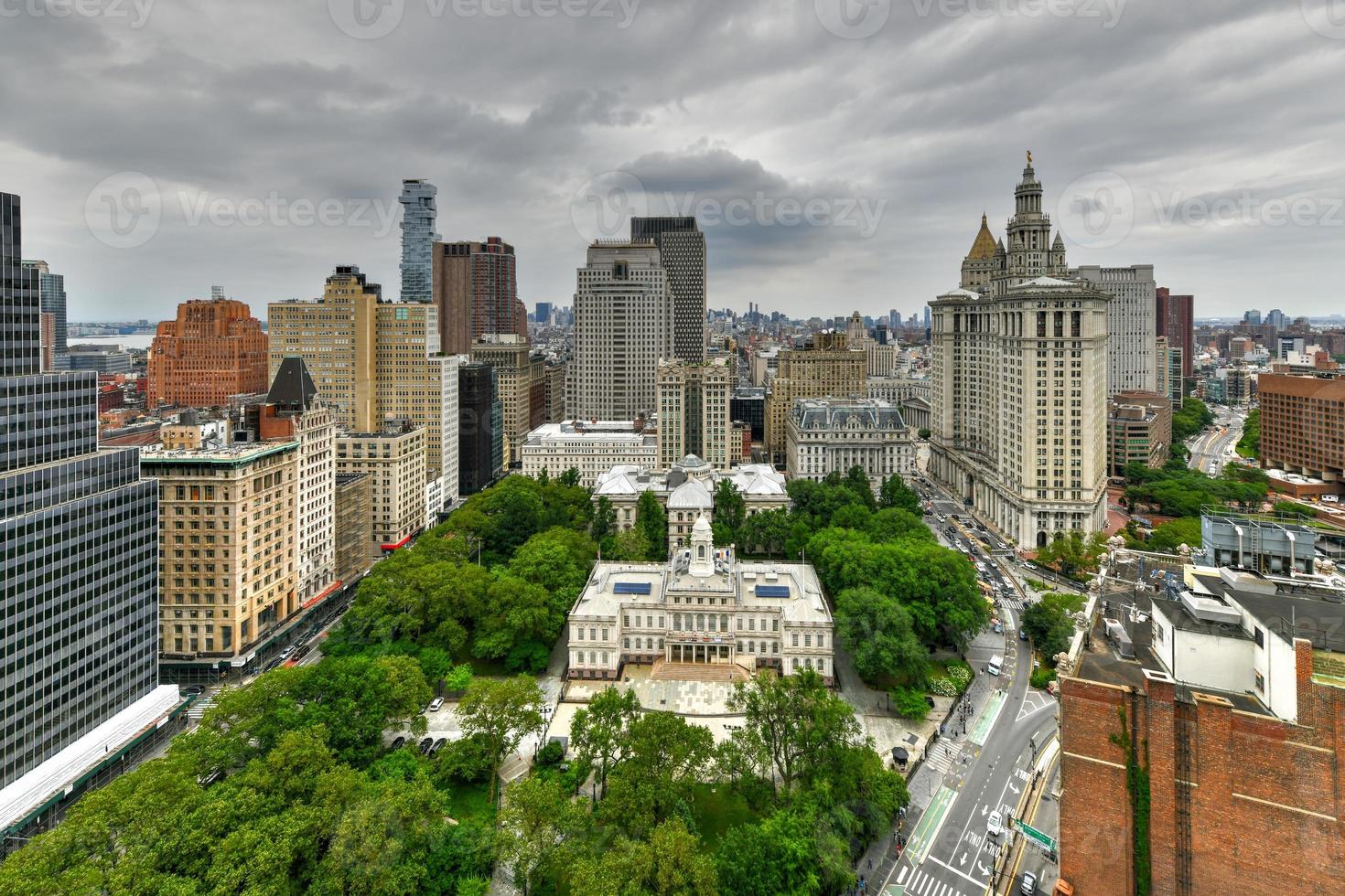 New York City - June 13, 2021 -  Panoramic aerial view of the skyscrapers of lower Manhattan in New York City. photo