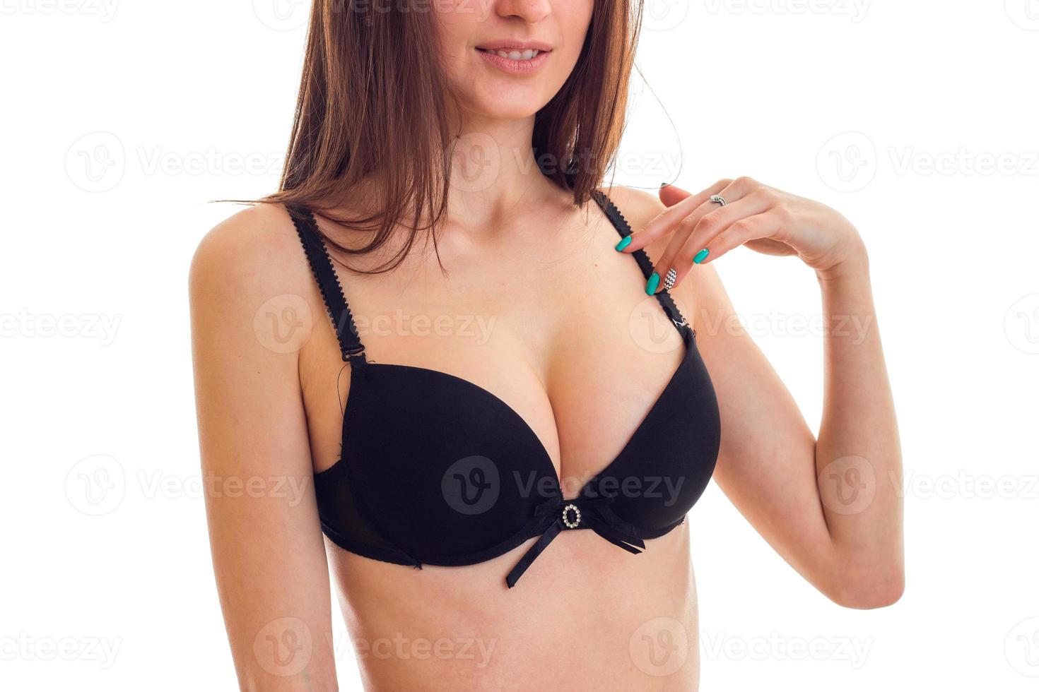 sexy natural breasts of a young girl in black bra close-up 16100165 Stock  Photo at Vecteezy