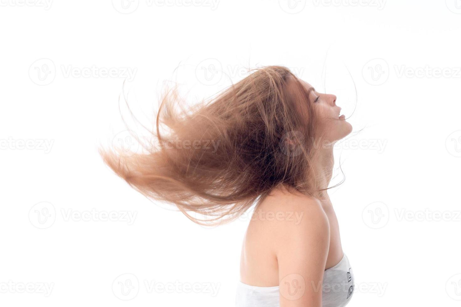 girl turned and her hair develop on air photo