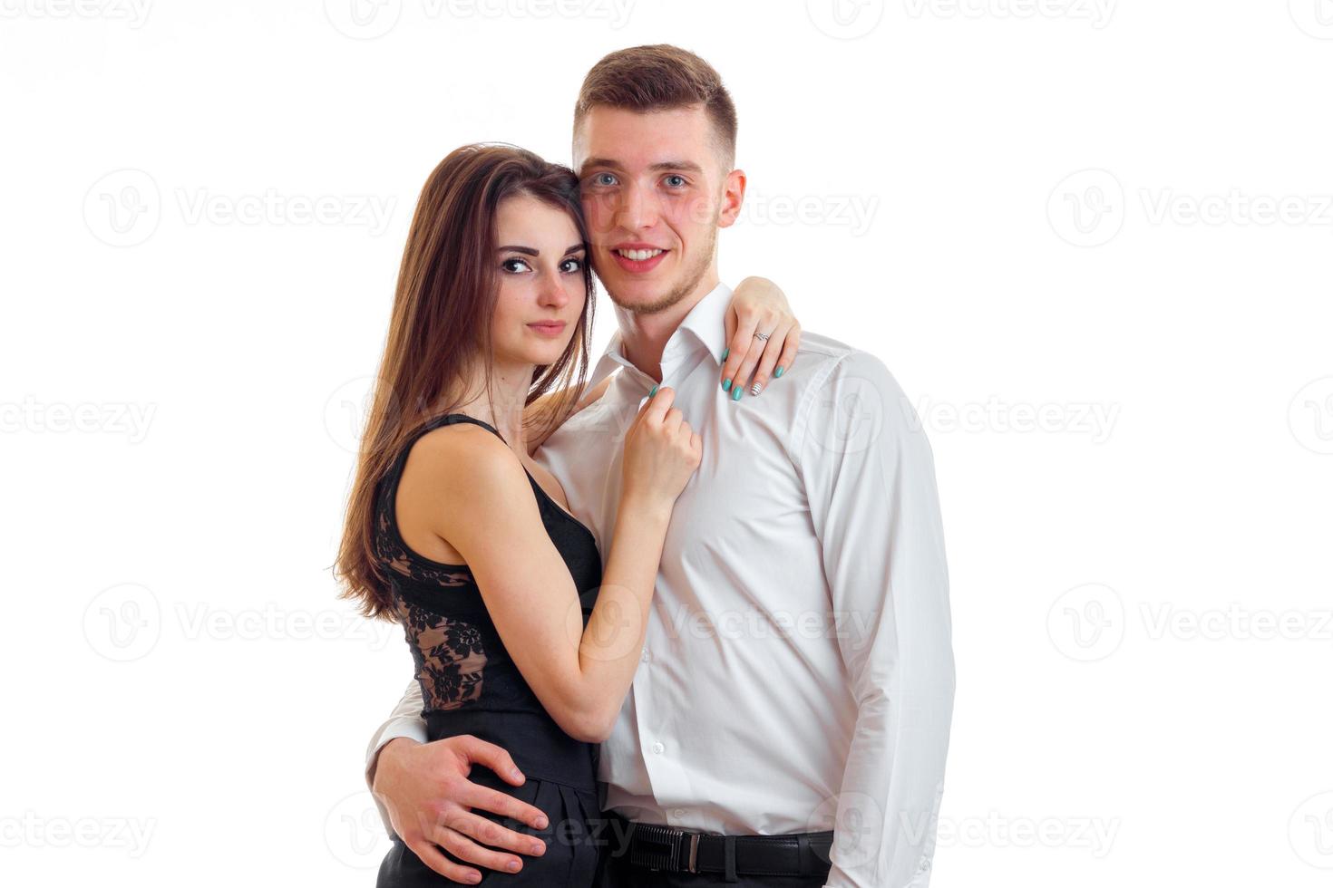 beautiful romantic couple cuddling and posing in the Studio photo