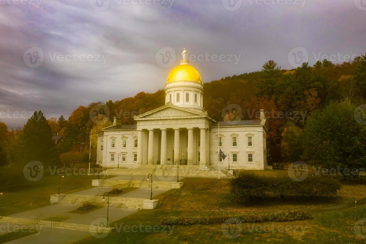 The State Capitol Building in Montpelier Vermont, USA. The current Greek Revival structure is the third building on the same site to be used as the State House. It was occupied in 1859. photo