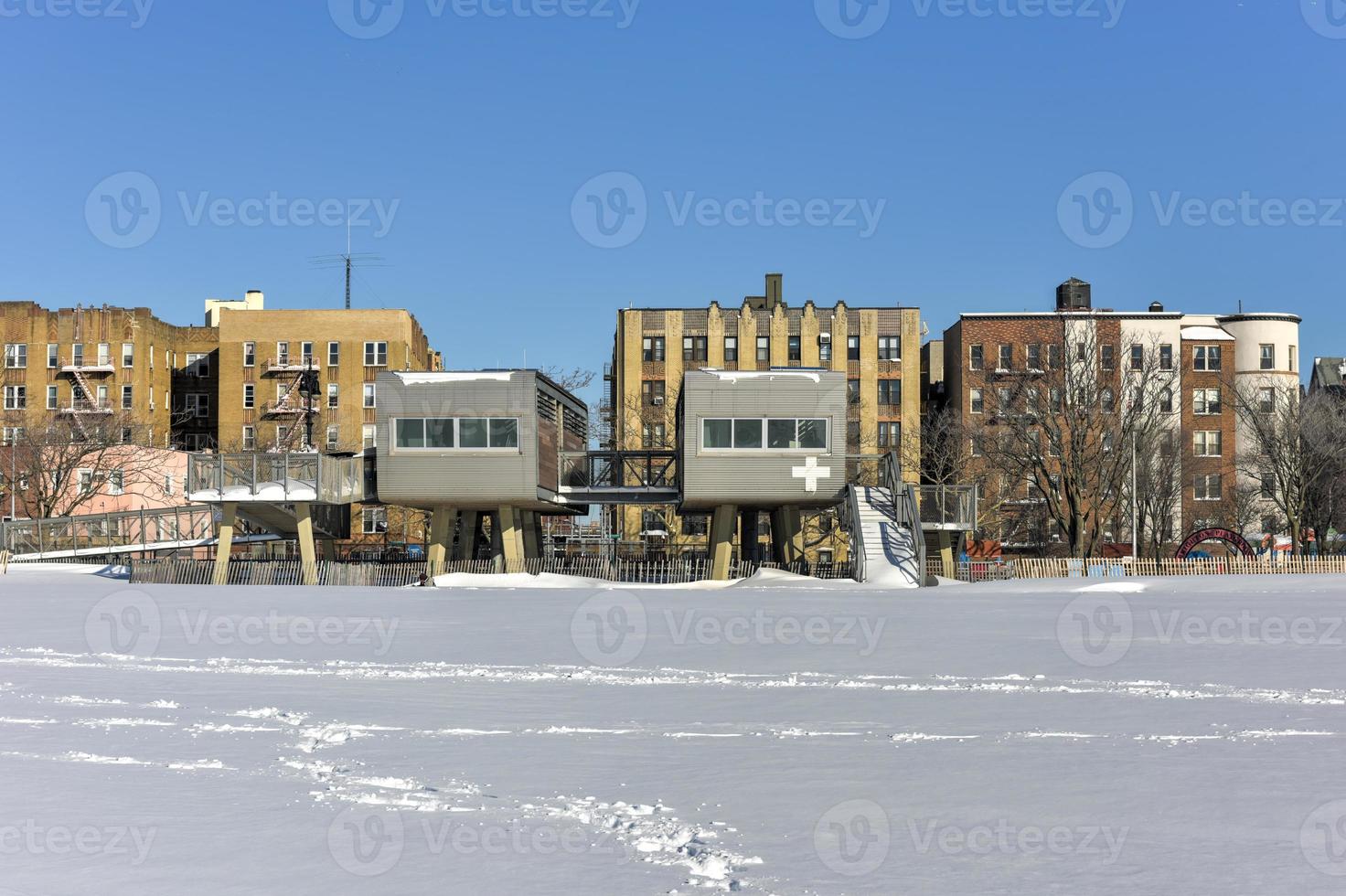 Coney Island Beach in Brooklyn, New York after a major snowstorm. photo