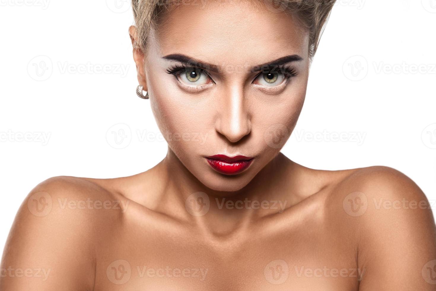 Pretty woman on white background photo