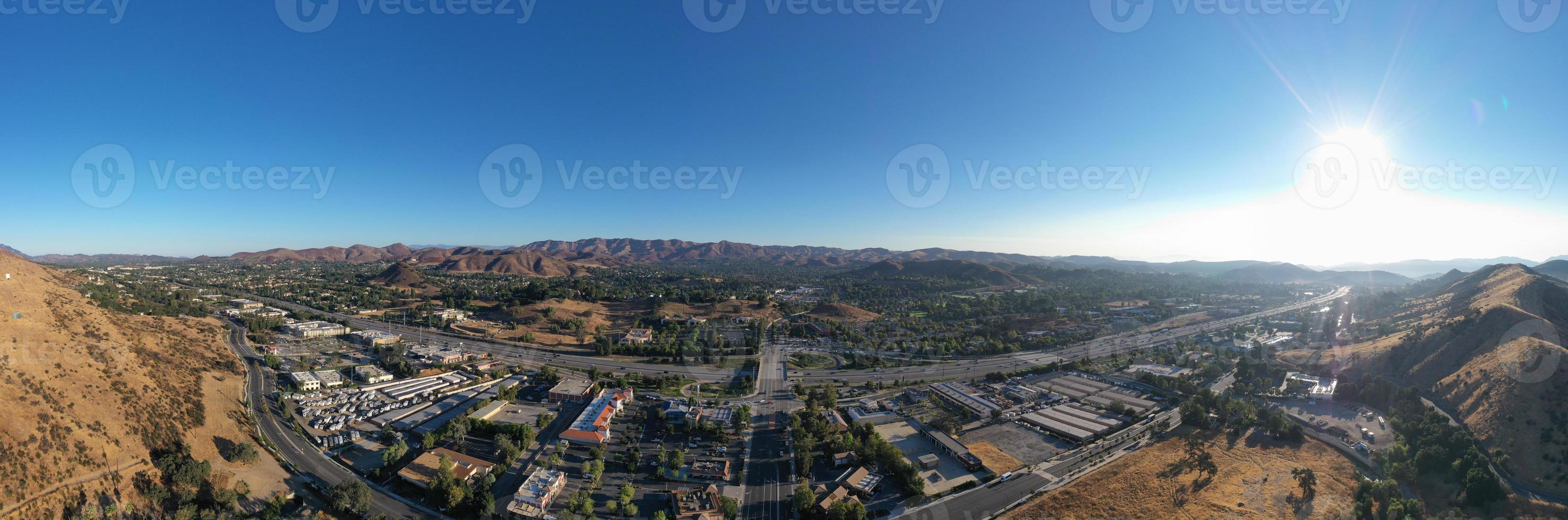 Agoura Hills, CA - Aug 26, 2020 -  Aerial view along Agoura Hills and the Ventura Freeway in Los Angeles County, California. photo