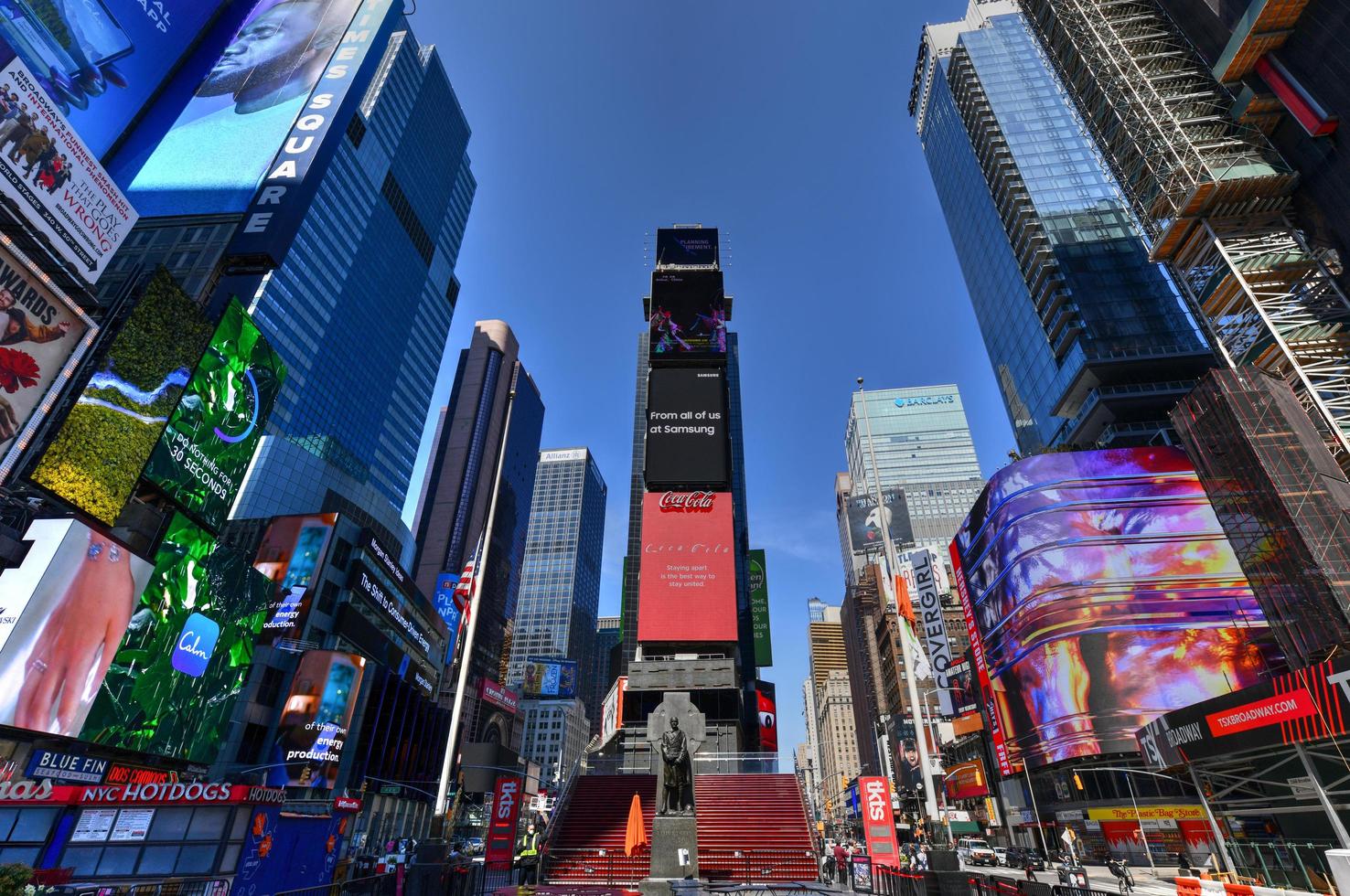 New York - Apr 19, 2020 -  A view Times Square after self-quarantine and social distancing was put in place in New York City to slow the spread of the covid-19 pandemic. photo
