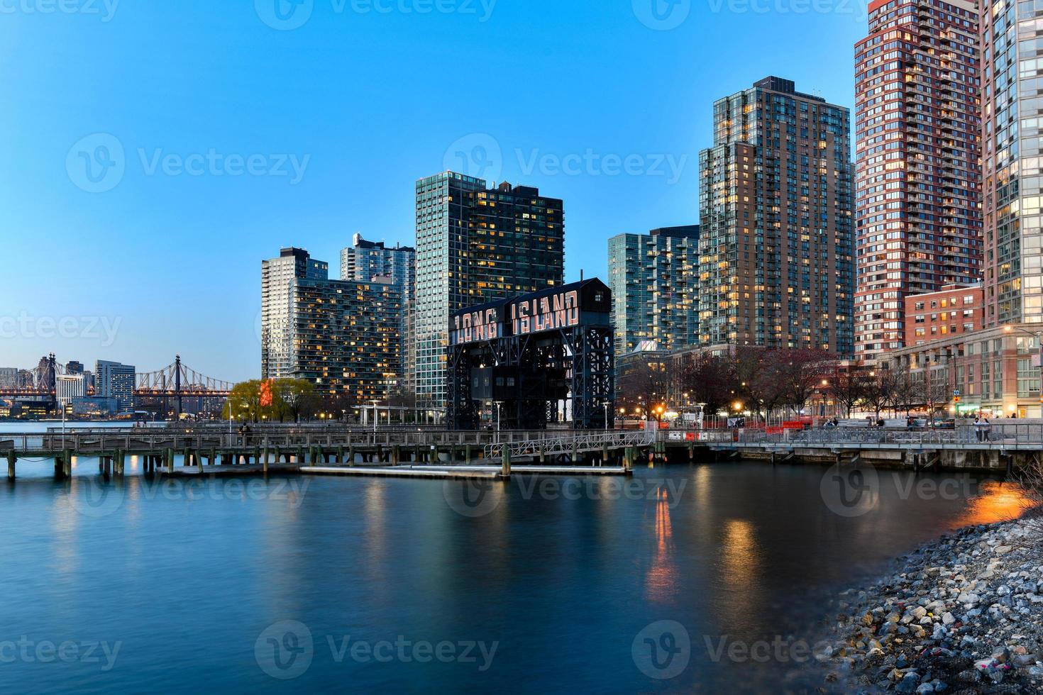 New York City - Apr 7, 2021 -  Pier of Long Island near Gantry Plaza State Park in Long Island City, Queens, New York. photo