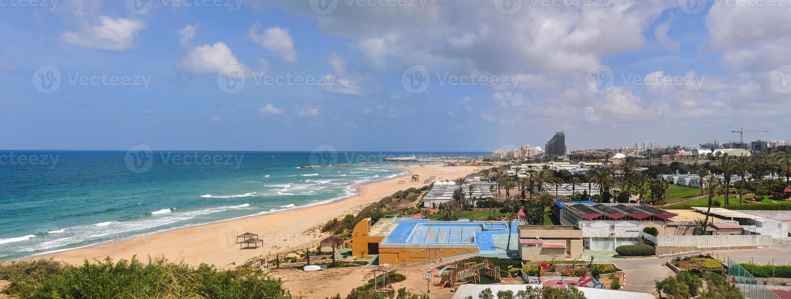 Waterfront and beach on a sunny day in Ashkelon, Israel photo