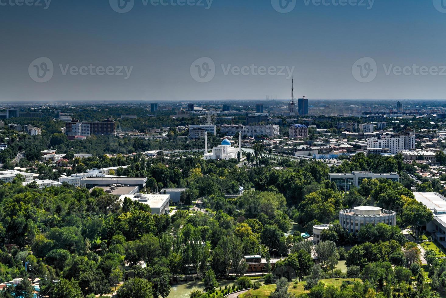 Aerial view of the skyline of Tashkent, Uzbekistan during the day. photo