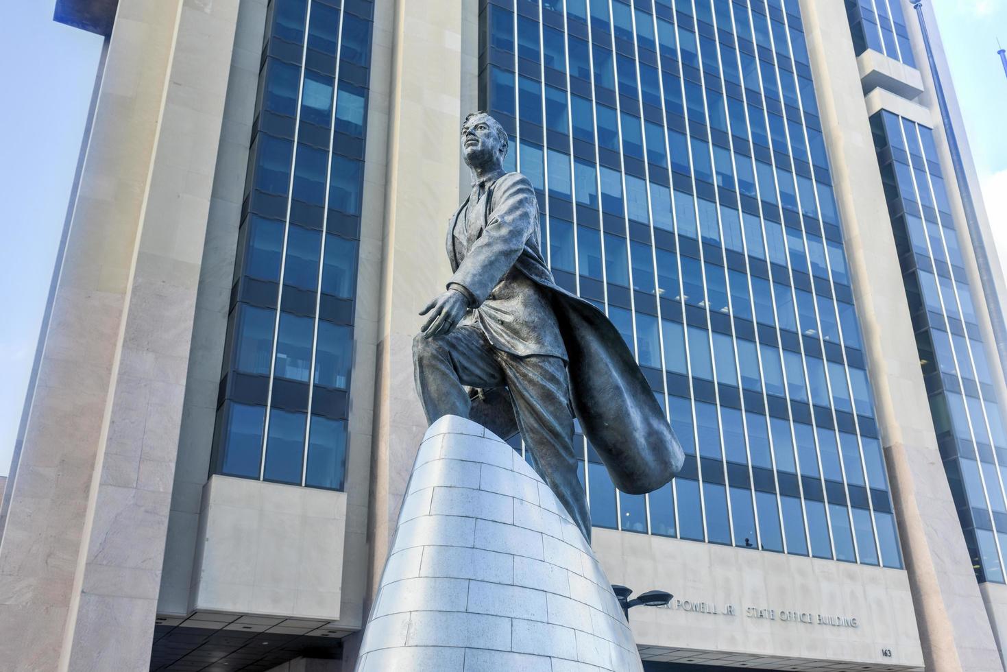 Adam Clayton Powell, Jr. statue in New York. Adam Clayton Powell, Jr. was an American politician and pastor who represented Harlem, New York City, 2022 photo