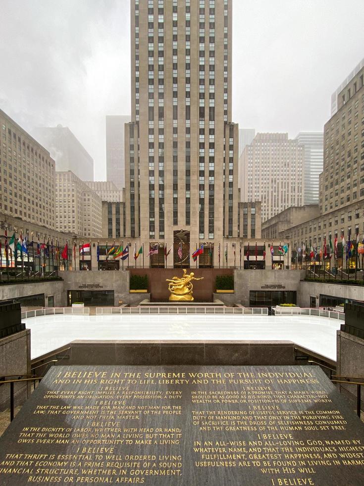 New York City - Mar 29, 2020 -  Empty Rockefeller Center and ice rink during the Coronavirus epidemic in New York City. photo