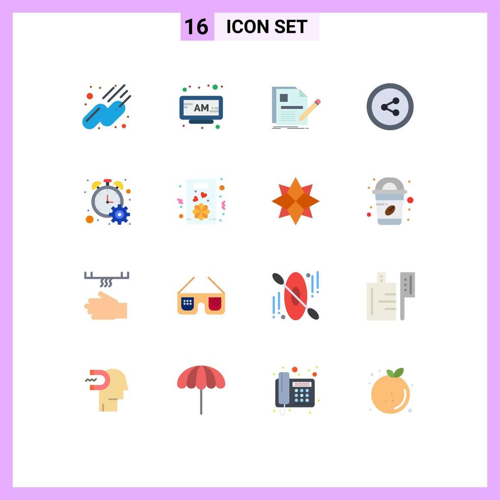 Pack of 16 creative Flat Colors of timer progress file counter share Editable Pack of Creative Vector Design Elements