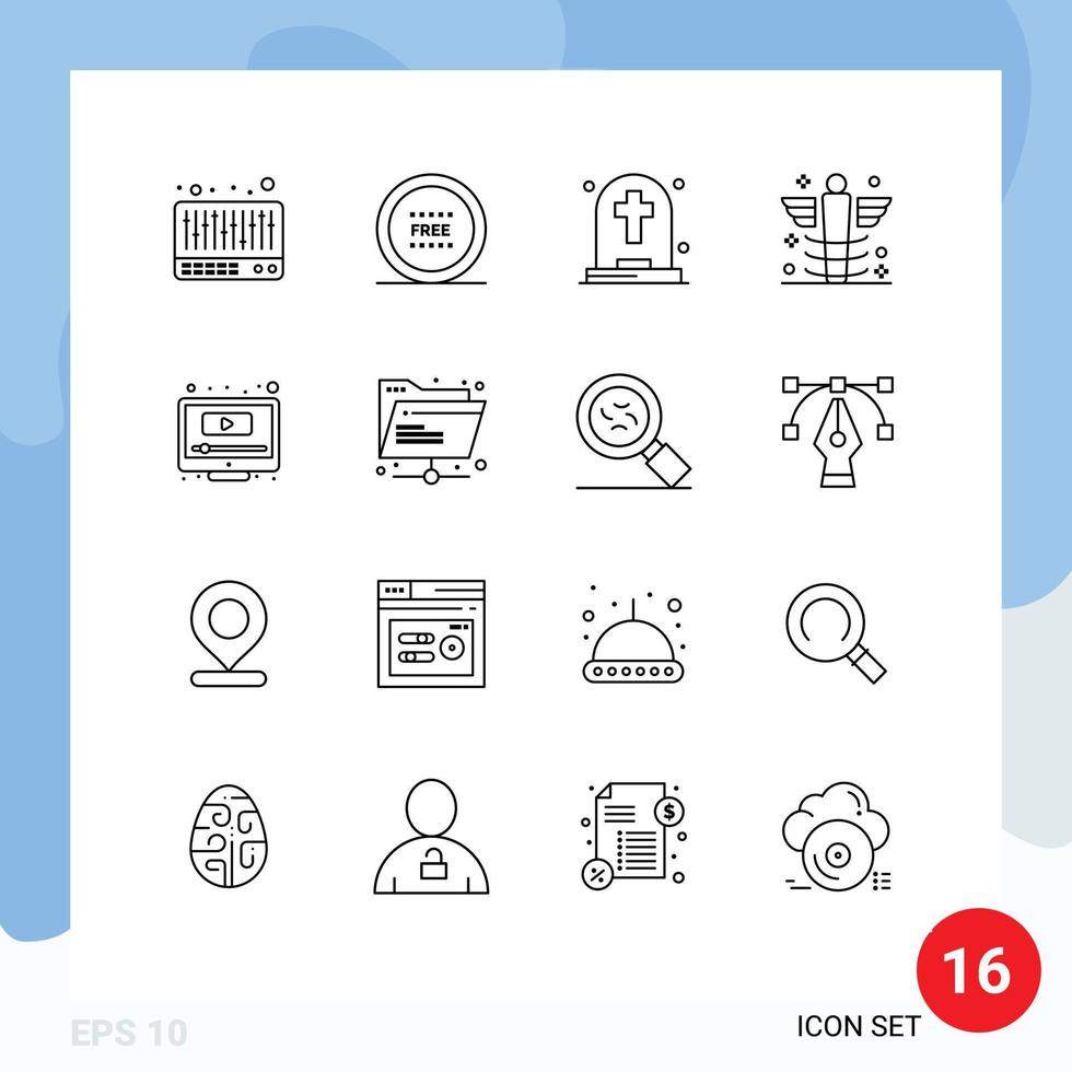 Pack of 16 creative Outlines of computer medical dead hospital care Editable Vector Design Elements