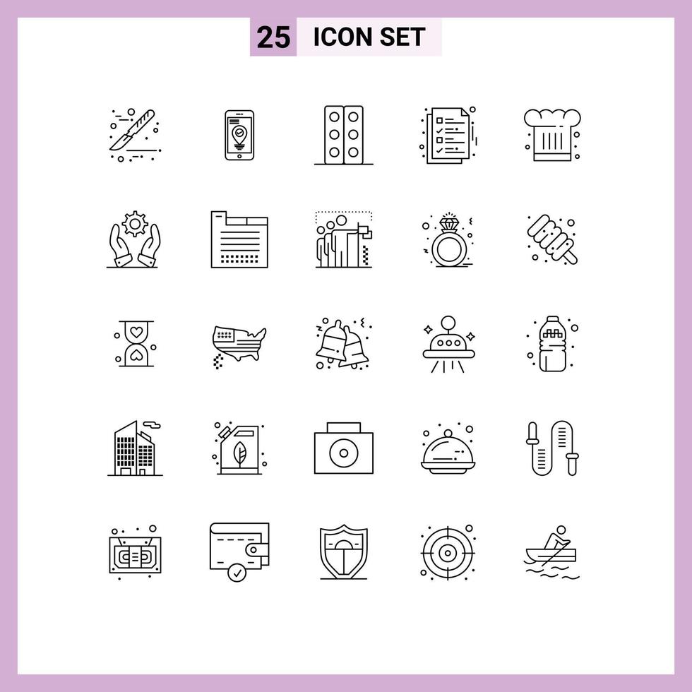 Modern Set of 25 Lines and symbols such as chef page lab ok document Editable Vector Design Elements