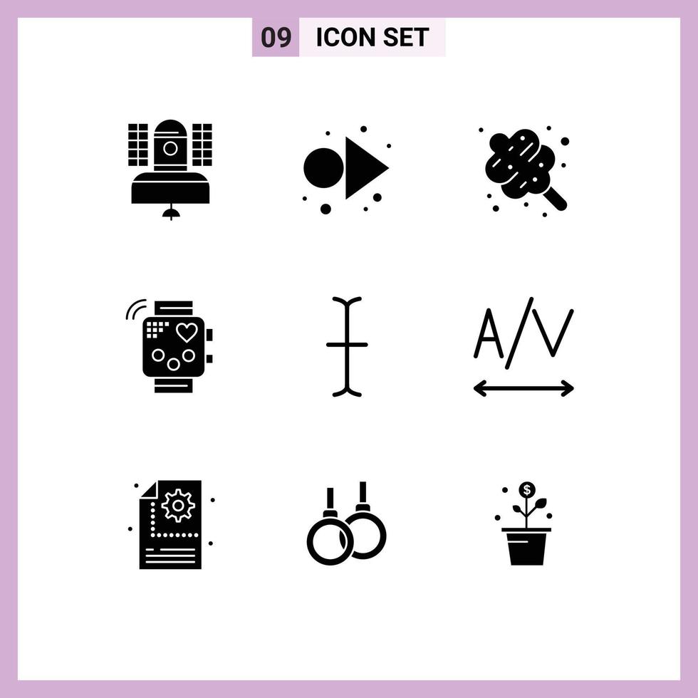 Modern Set of 9 Solid Glyphs and symbols such as cursor heartbeat cotton candy fitness activity Editable Vector Design Elements