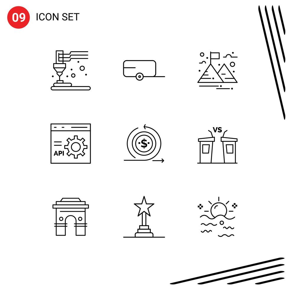 Set of 9 Vector Outlines on Grid for modern business landscape programming develop Editable Vector Design Elements