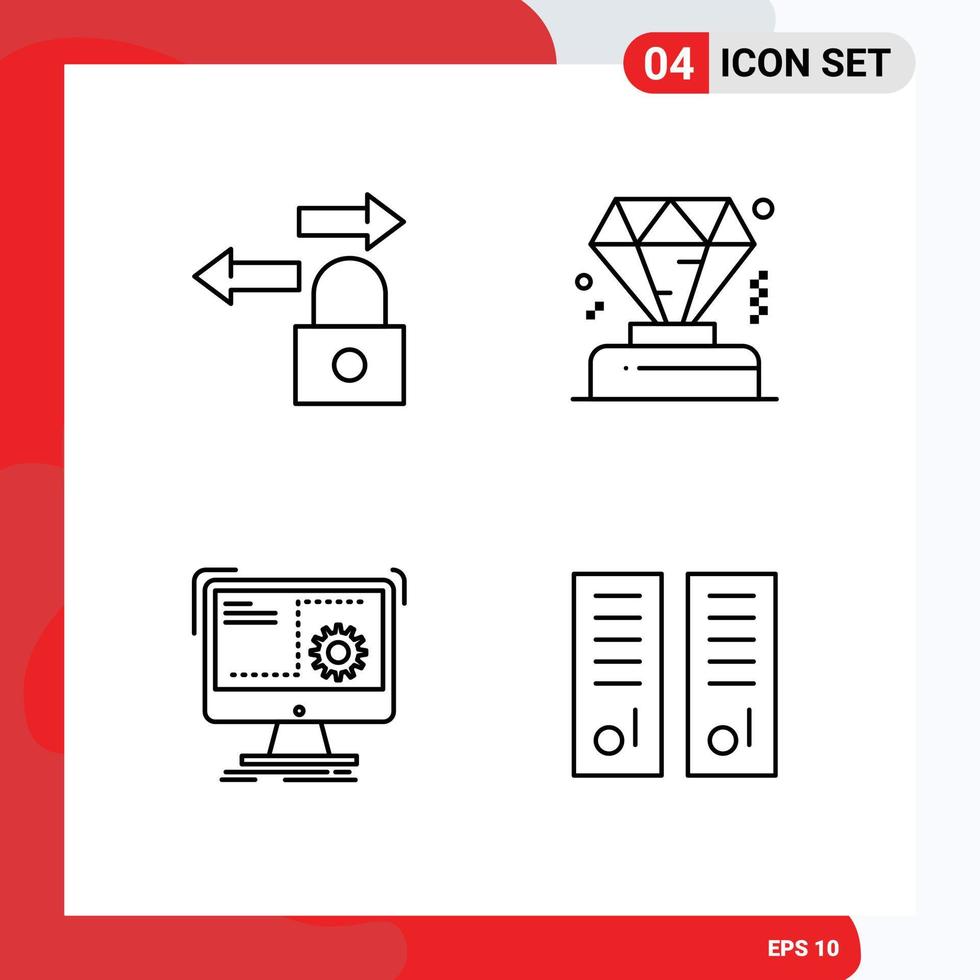 Stock Vector Icon Pack of 4 Line Signs and Symbols for data process business command gym locker Editable Vector Design Elements