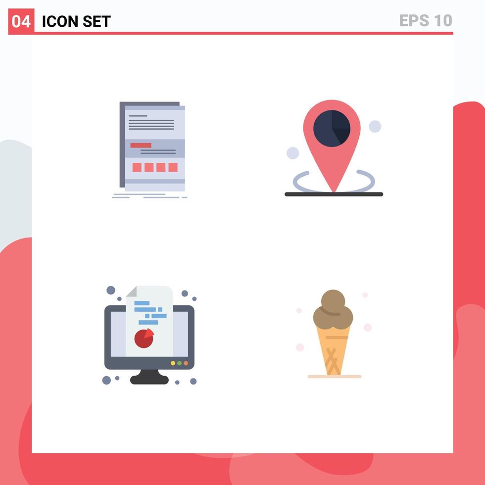 Modern Set of 4 Flat Icons and symbols such as browser placeholder page graph computer Editable Vector Design Elements