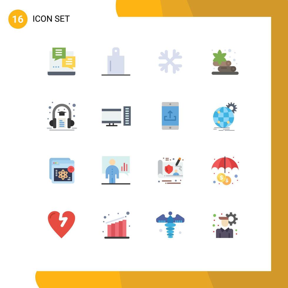 Group of 16 Flat Colors Signs and Symbols for computer headphone winter book lotus Editable Pack of Creative Vector Design Elements