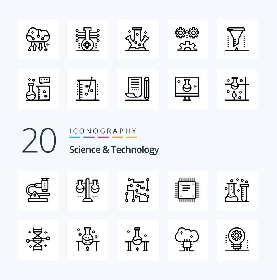 20 Science And Technology Line icon Pack like cpu chip test flask science electronics vector