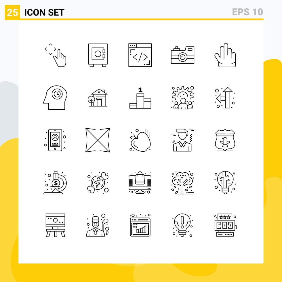 25 Creative Icons Modern Signs and Symbols of three fingers internet vintage camera photography Editable Vector Design Elements