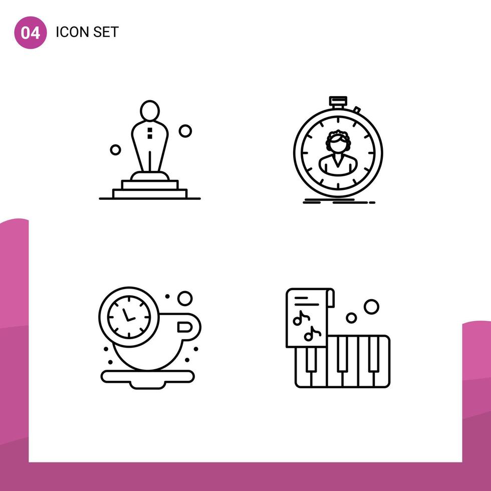 4 Thematic Vector Filledline Flat Colors and Editable Symbols of cinema break oscar stopwatch rest Editable Vector Design Elements