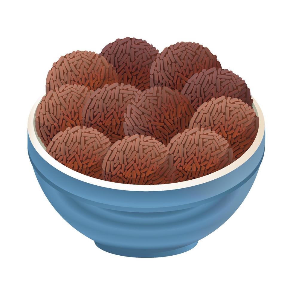 Brigadeiro, traditional brazilian sweet served in bowl. Latin American food. Colorful vector illustration isolated on white background.