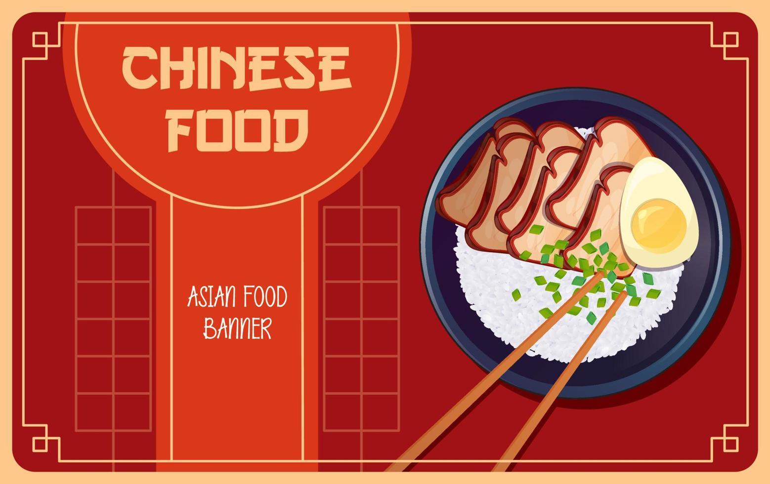 Chinese restaurant flyer template. Asian food horizontal poster. Colorful vector illustration.