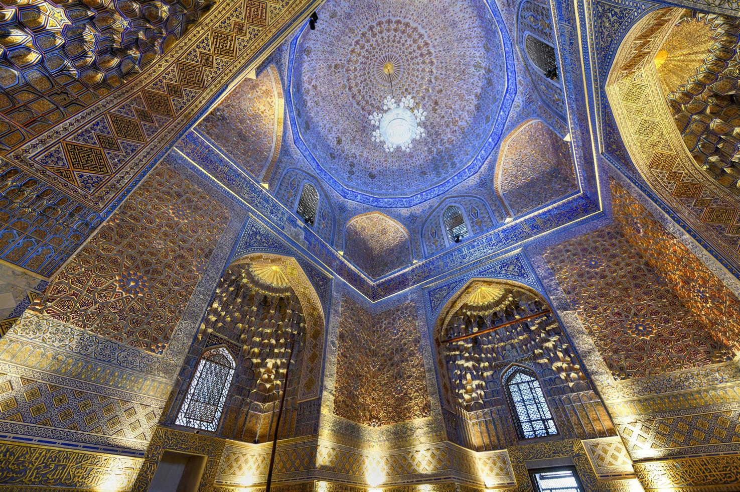 Samarkand, Uzbekistan - Jul 10, 2019 -  Gur-Emir Mausoleum of Tamerlane and his family in Samarkand, Uzbekistan. The building complex dates from the 15th century. photo