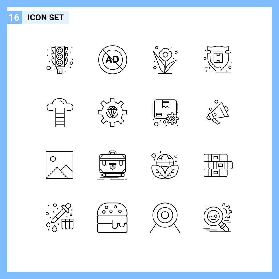 Stock Vector Icon Pack of 16 Line Signs and Symbols for stair shield block protection spring Editable Vector Design Elements
