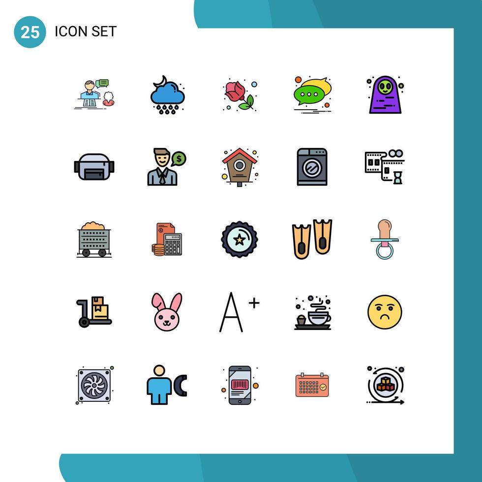 Universal Icon Symbols Group of 25 Modern Filled line Flat Colors of text notification weather chat rose Editable Vector Design Elements