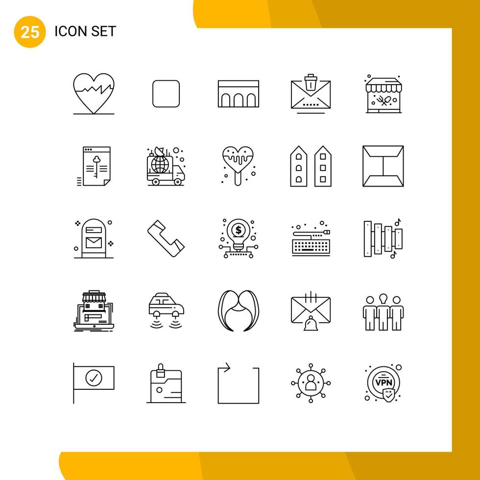 Set of 25 Modern UI Icons Symbols Signs for garden food stand columns trash email Editable Vector Design Elements