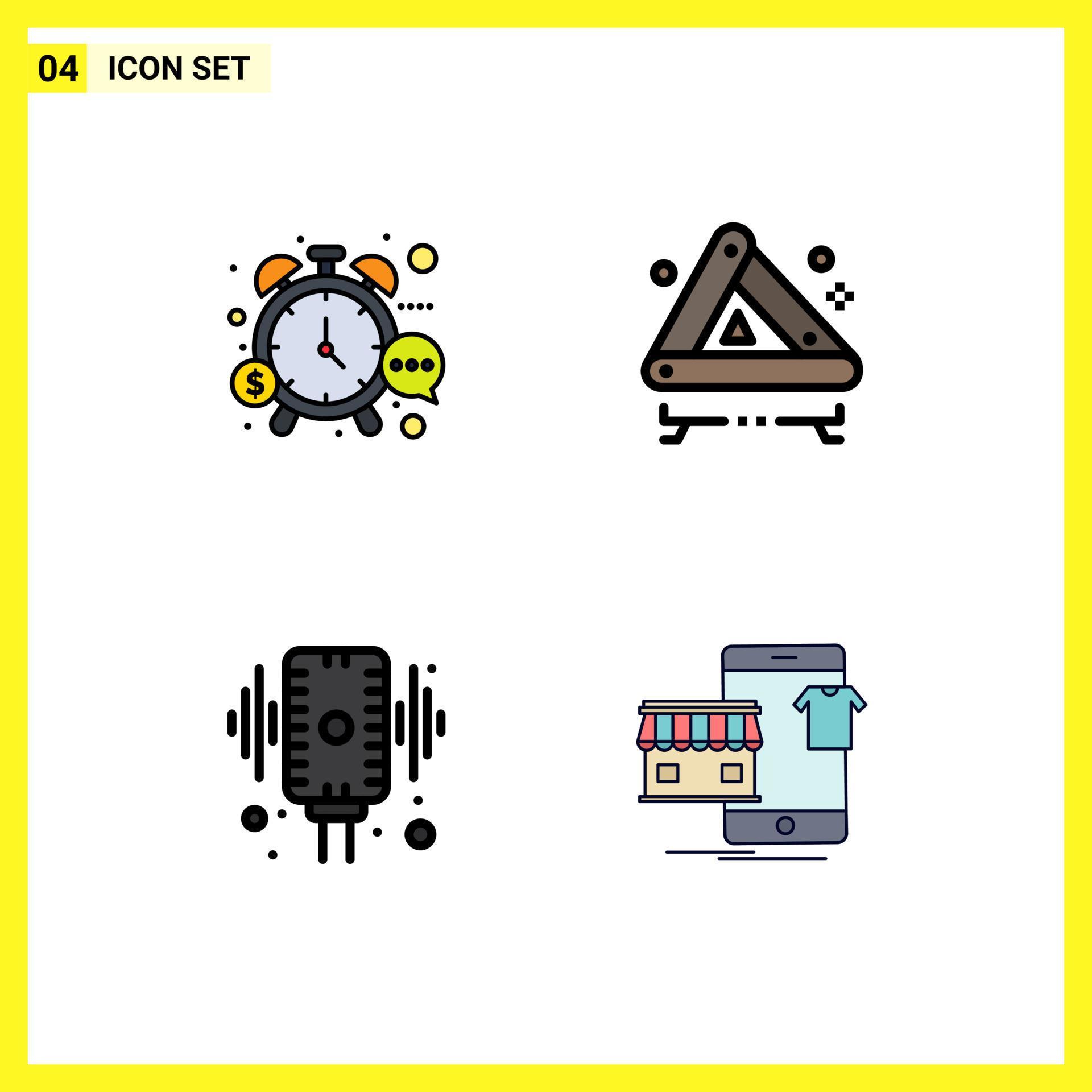 4 Creative Icons Modern Signs and Symbols of management microphone time