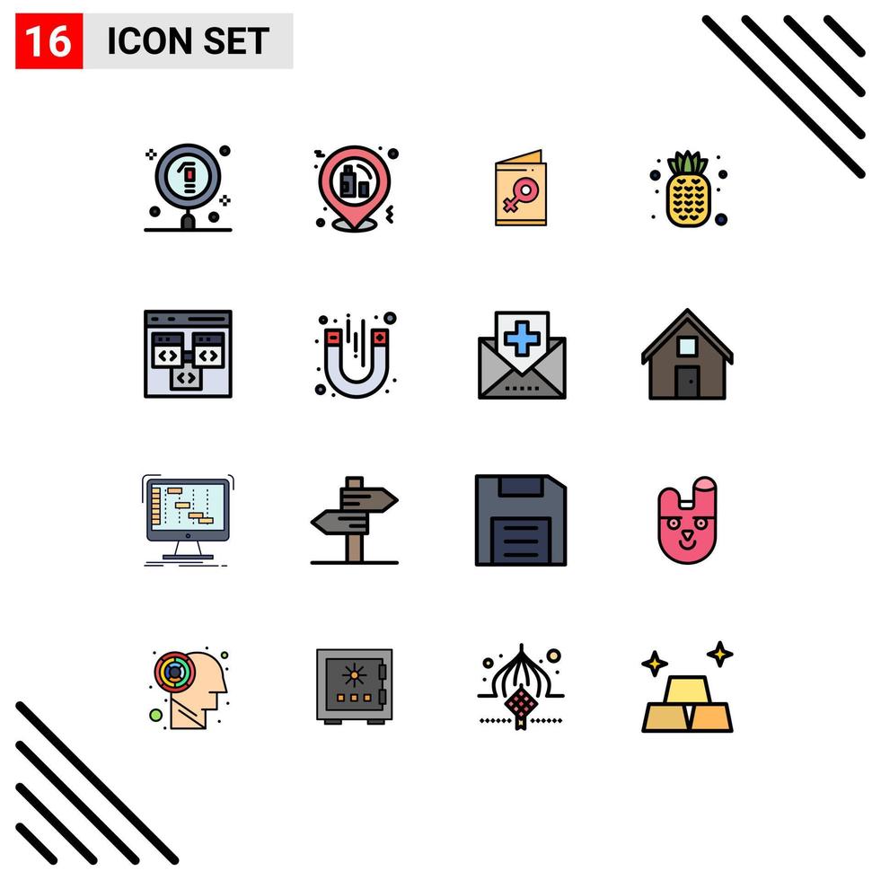 Set of 16 Modern UI Icons Symbols Signs for browser pineapple placeholder fruit invite Editable Creative Vector Design Elements