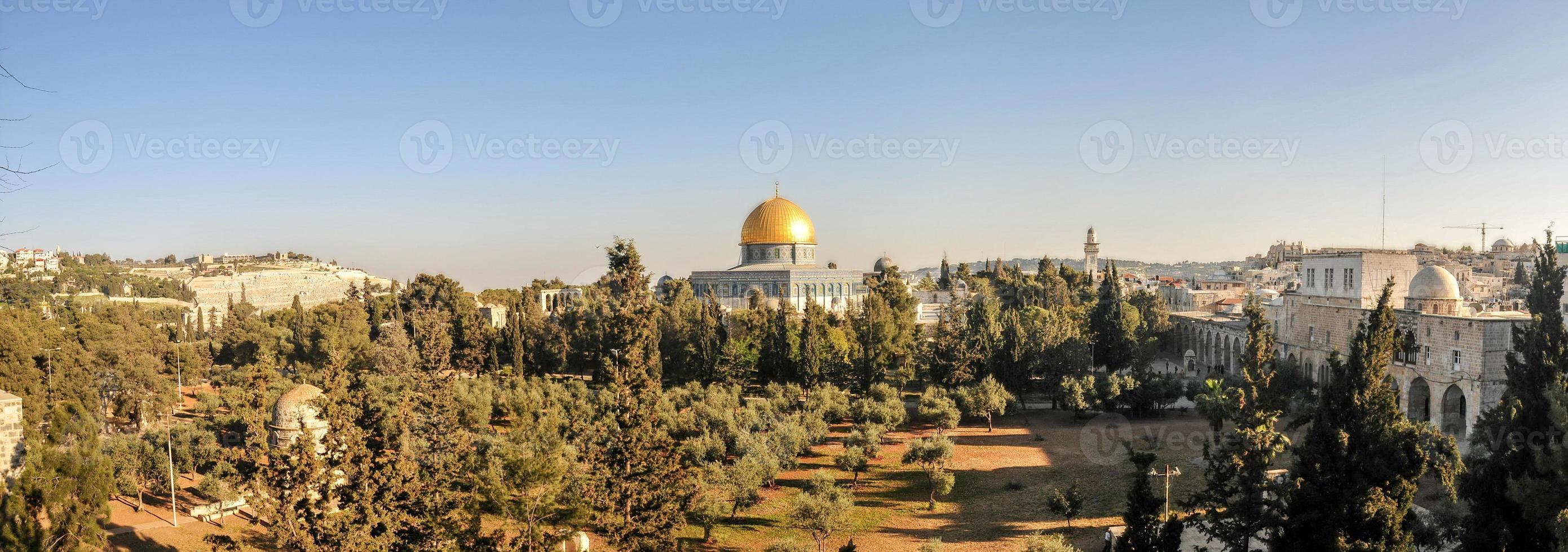 Dome of the Rock, Temple Mount. Panoramic view from Lutheran Church of the Redeemer. photo