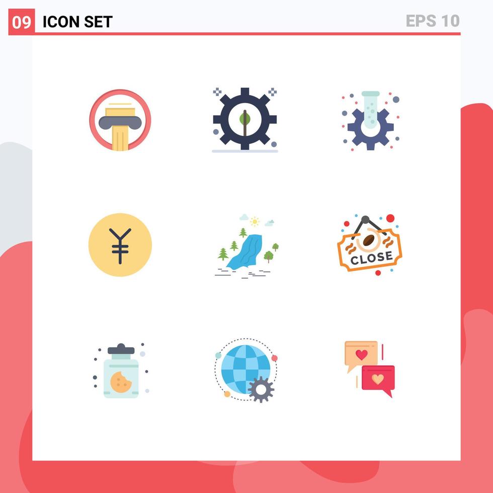 conjunto de 9 iconos modernos de la interfaz de usuario símbolos signos para el dolor cascada cog yen moneda elementos de diseño vectorial editables vector