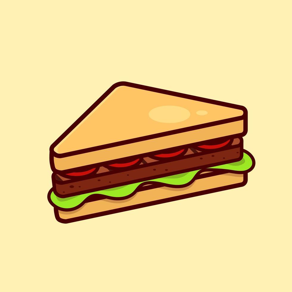 ilustración de icono de vector de dibujos animados de sándwich