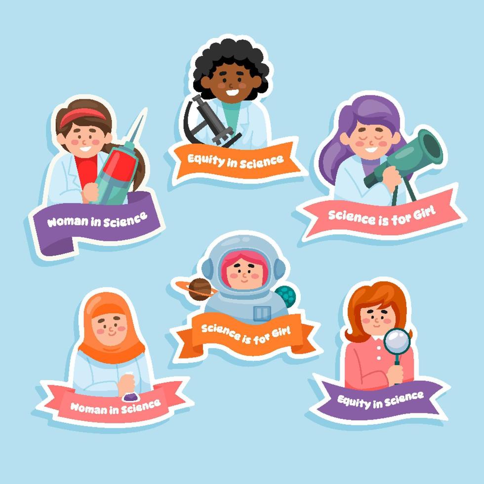 Girls and Women in Science Stickers Set vector