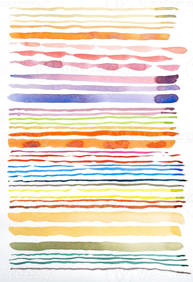 Abstract watercolor lines pattern background. Colorful watercolor painted brush strokes on white. photo