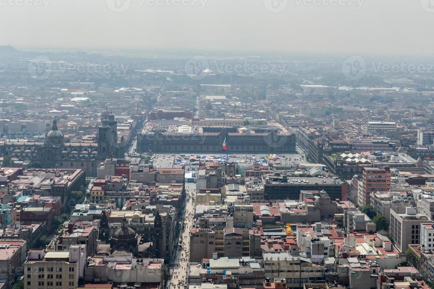 Aerial view of the center of Mexico City, Mexico including the Zocalo, Metropolitan Cathedral, and palace. photo